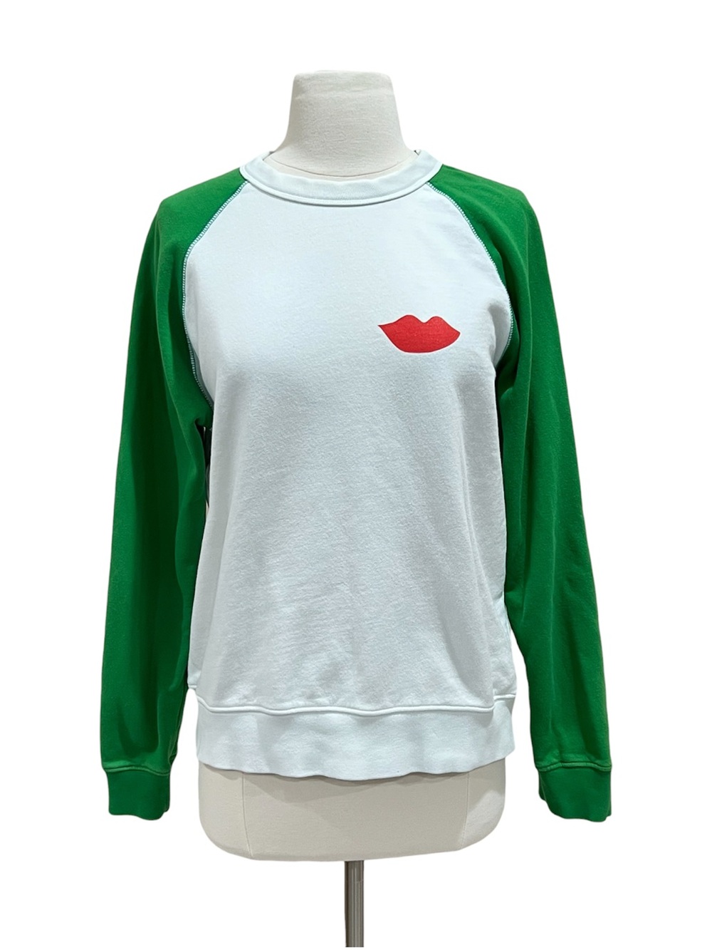 Clare V. Green Reglan Red Lips Love White Sweatshirt Size Large